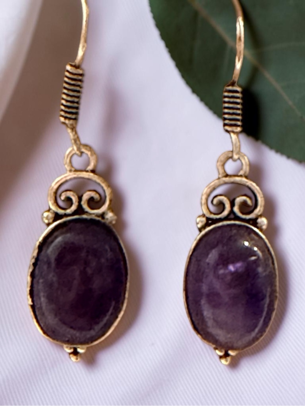Silver-Tone Purple Gemstone Drop Earrings